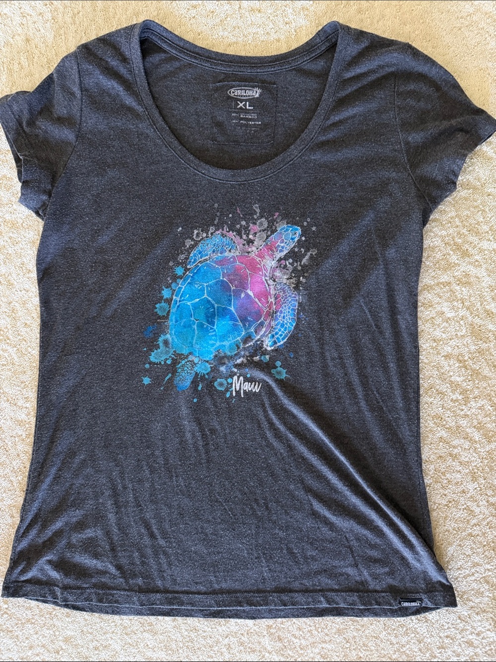 Maui Turtle Graphic Tee in Charcoal with Blue & Pink Accent